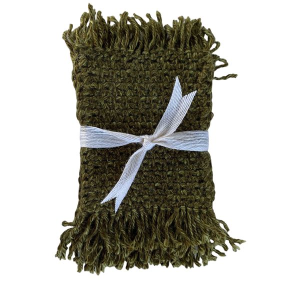 Mug Rugs Coasters Handmade Crochet Variegated Green Fringe Vinyl Back Set of 4 - Picture 2 of 11